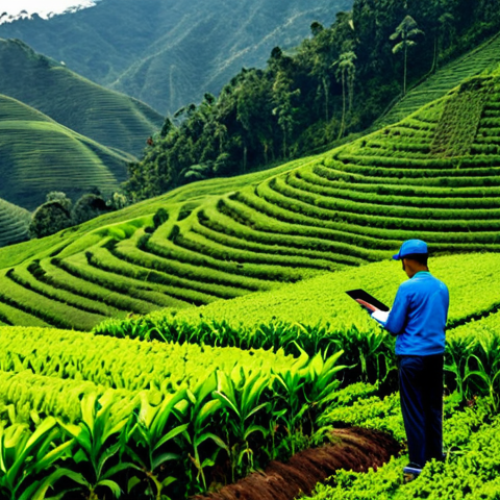 Home 18 **
"A smart farm in Cameron Highlands, Malaysia. Fully clothed farmers are inspecting rows of crops with sensors and tablets. The image shows data being collected and analyzed in real-time. Lush green hills in the background. Appropriate attire, safe for work, professional photography, perfect anatomy, correct proportions, natural pose, high quality, appropriate content, family-friendly, modest."
**