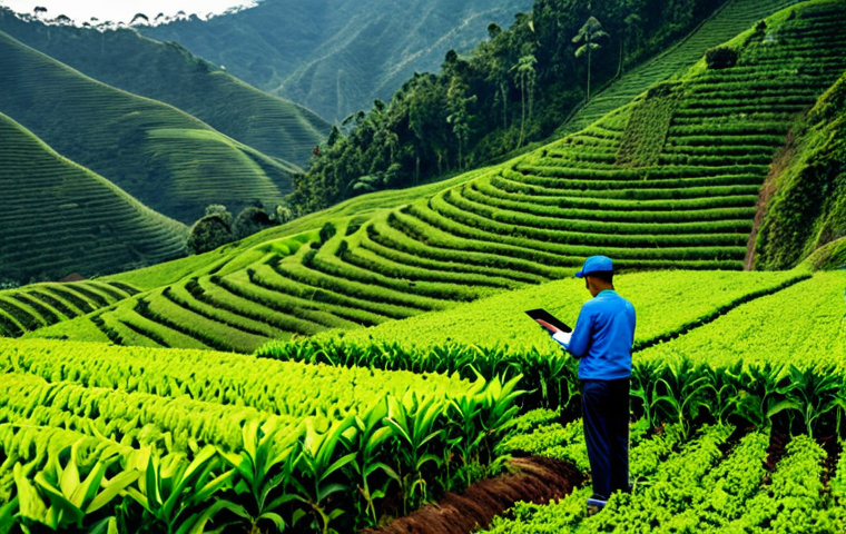 **

"A smart farm in Cameron Highlands, Malaysia. Fully clothed farmers are inspecting rows of crops with sensors and tablets. The image shows data being collected and analyzed in real-time. Lush green hills in the background. Appropriate attire, safe for work, professional photography, perfect anatomy, correct proportions, natural pose, high quality, appropriate content, family-friendly, modest."

**
