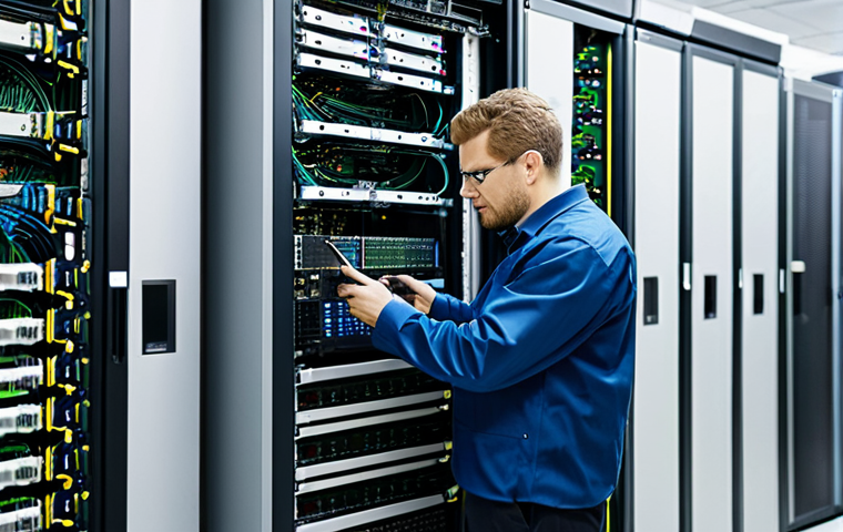 **

"A modern telecommunications engineer, fully clothed in appropriate professional attire, working on network equipment in a high-tech data center. Focus on the complex cabling and advanced technology. Safe for work, appropriate content, perfect anatomy, correct proportions, professional setting, high quality."

**